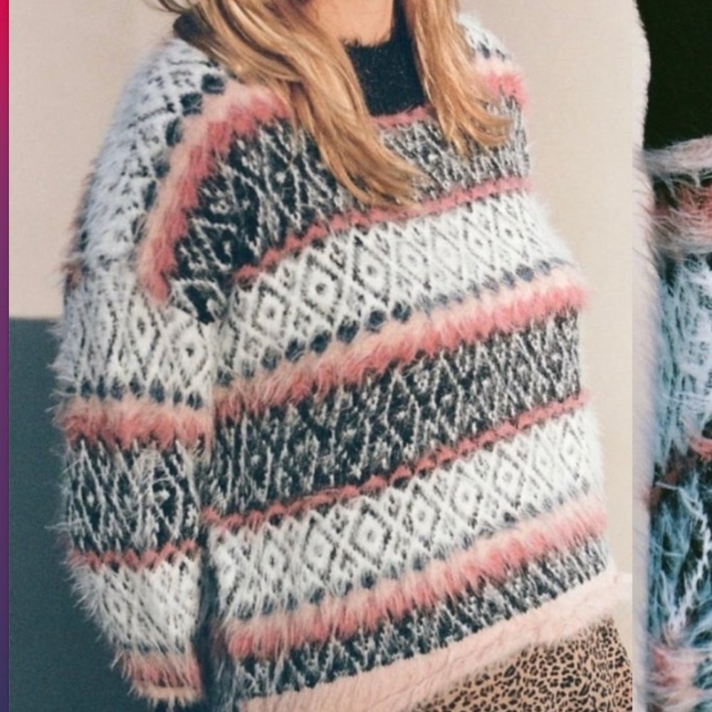 Urban Outfitters UA Fuzzy Fair Isle Deconstructed Crewneck NWT Size Medium folk